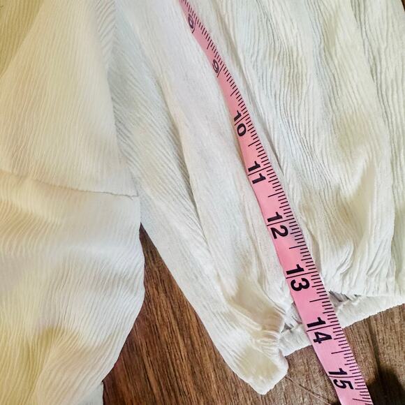 WAYF White Crepe Front Tie Top, Puff Sleeves, Romantic Prairie, Size L, NWT - Picture 7 of 8